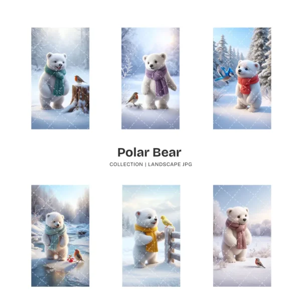 Polar Bear JPG Clipart Collection - 60 JPG, snowy animal Graphics, Christmas Bear, Arctic Winter Printable, Commercial use, Digital download