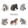 Boho Horses PNG Clipart Collection - 61 PNG, Bohemian Style Horse Graphics, Horses and Flowers Printable, Commercial use, Digital download