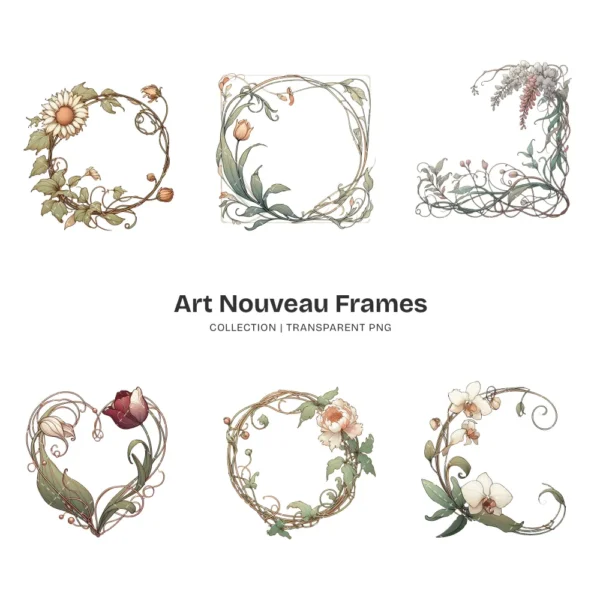 Art Nouveau Frames PNG Clipart Collection - 67 PNG, Chinoiserie Graphics, Baroque, Autumn Frames Printables, Commercial use,Digital download