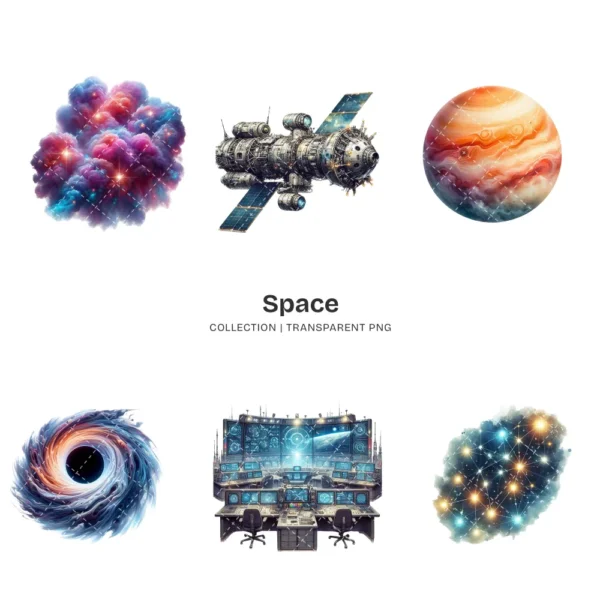 Space PNG Clipart Collection - 100 PNG, Cute Planets and Stars Graphics, Solar System Printables, Commercial use, Digital Download