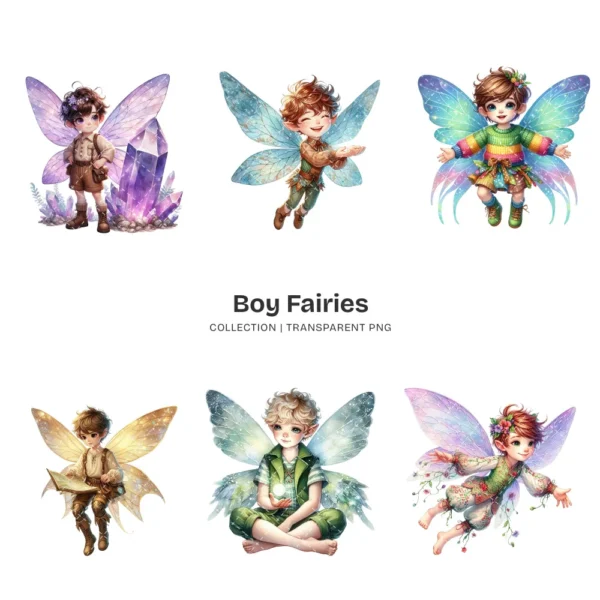 Boy Fairies PNG Clipart Collection - 68 PNG, Magical Fairy Graphics, Ethereal Fairy Printables, Commercial use, Digital download