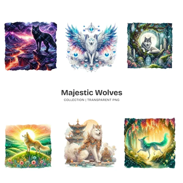 Majestic Wolves PNG Clipart Collection - 60 PNG, Wildlife Animal Graphics, Enchanted, Woodland Printables, Commercial use, Digital download