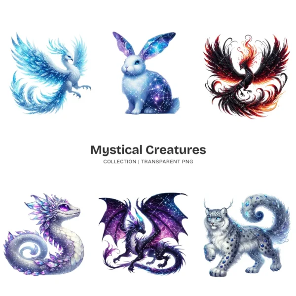 Mystical Creatures PNG Clipart Collection - 60 PNG, Mythical Creatures Graphics, Magical Illustration, Commercial use, Digital download