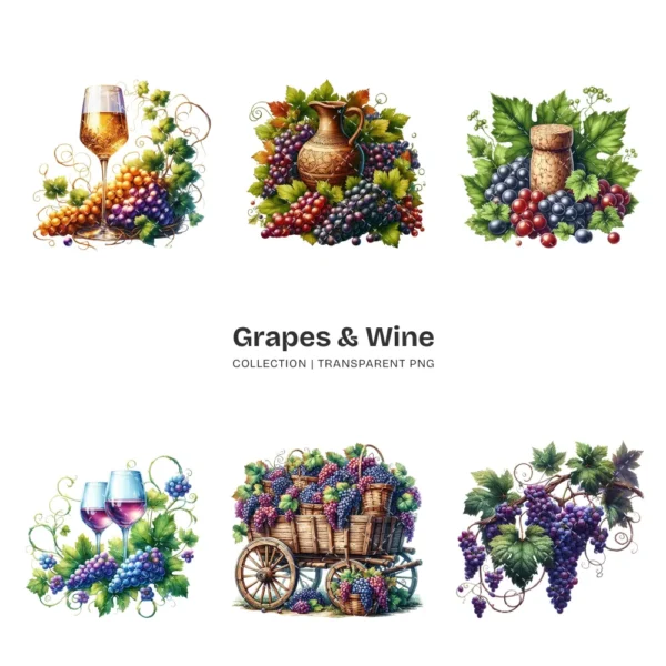 Grapes & Wine PNG Clipart Collection - 102 PNG, Fruit Graphics, Cocktail, Alcohol, Champagne Printables, Commercial use, Digital download