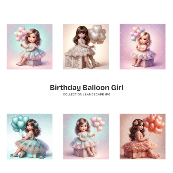 Birthday Balloon Girl PNG Clipart Collection - 62 PNG, Heart Balloons Graphics, Birthday Girl Printable, Commercial use, Digital download