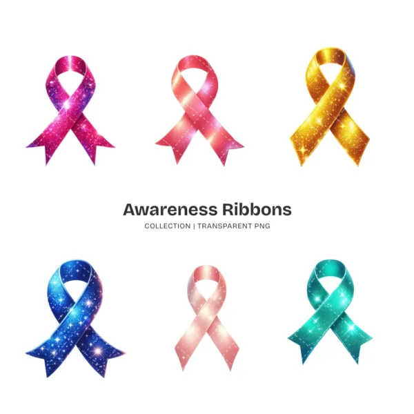 Awareness Ribbons PNG Clipart Collection - 60 PNG, Mental Health Graphics, Support Symbols Printable, Commercial use, Digital download