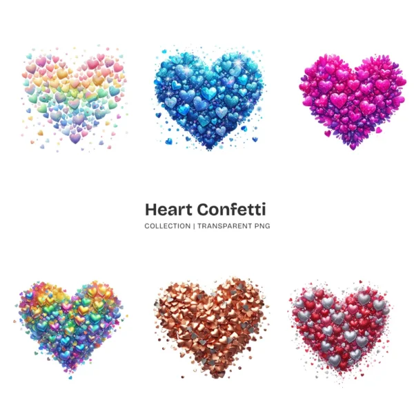 Heart Confetti PNG Clipart Collection - 60 PNG, Birthday Party Graphics, Valentine’s Day Printable, Commercial use, Digital download