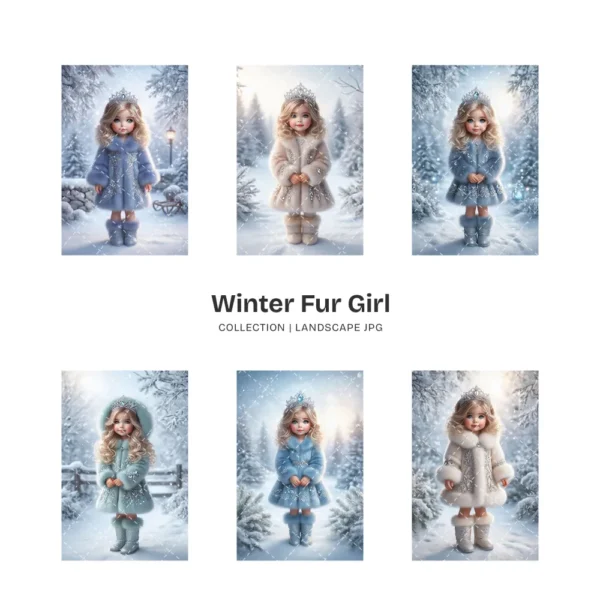 Winter Fur Girl JPG Clipart Collection - 66 JPG, snow princess Graphics, Frosty Scenes, Winter Printable, Commercial use, Digital download