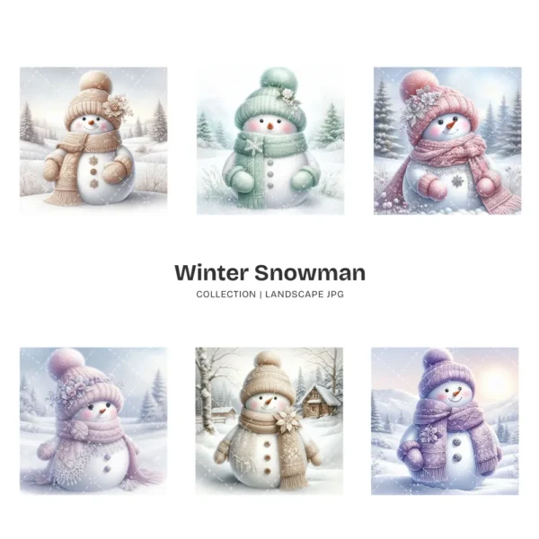 Winter Snowman JPG Clipart Collection - 55 JPG, Christmas Snowman Graphics, Snowy Scene Printable, Commercial use, Digital download