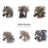Boho Horses PNG Clipart Collection - 61 PNG, Bohemian Style Horse Graphics, Horses and Flowers Printable, Commercial use, Digital download