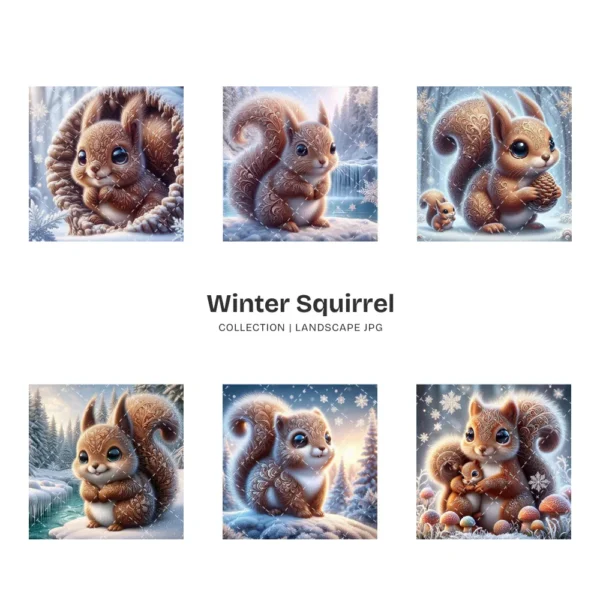 Winter Squirrel JPG Clipart Collection - 60 JPG, Snow Animal Graphics, Winter Woodland Printables, Commercial use, Digital download