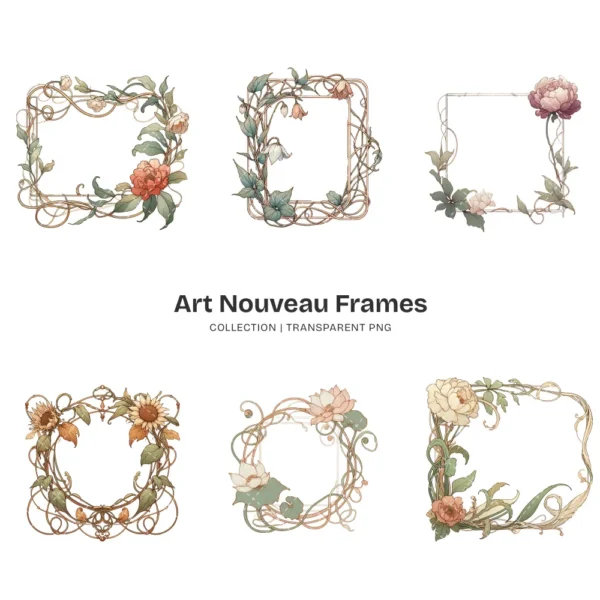 Art Nouveau Frames PNG Clipart Collection - 67 PNG, Chinoiserie Graphics, Baroque, Autumn Frames Printables, Commercial use,Digital download