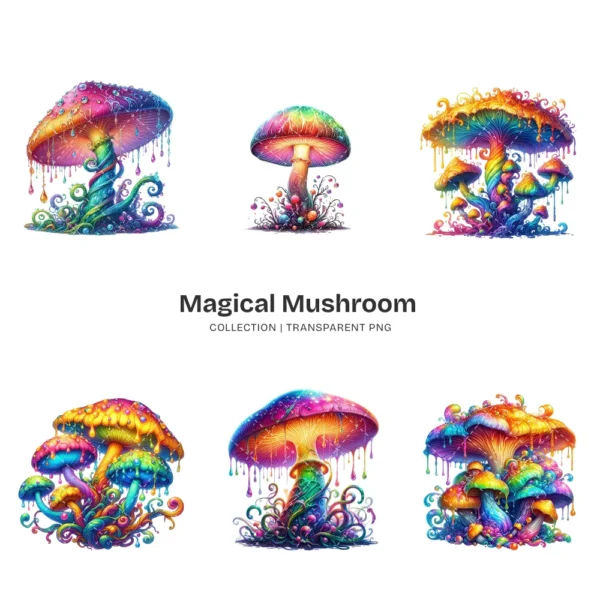 Magical Mushroom PNG Clipart Collection - 65 PNG, Mystical Fungi Graphics, Whimsical Forest Printables, Commercial use, Digital Download
