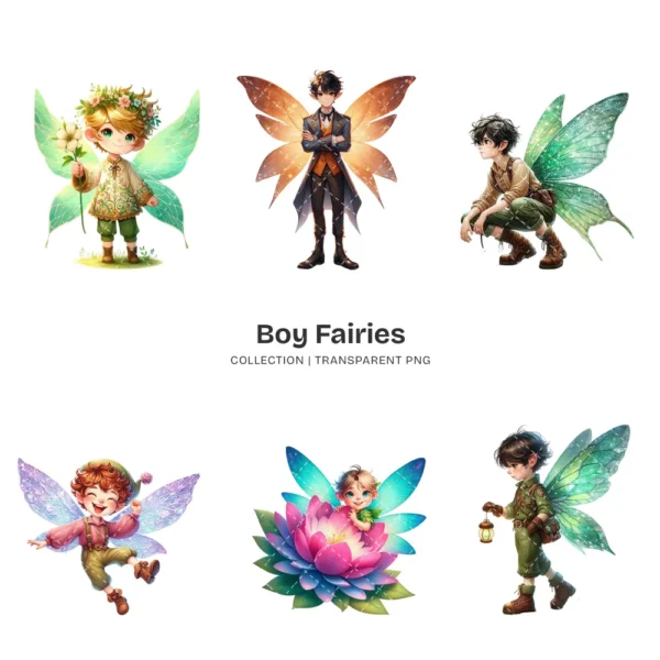 Boy Fairies PNG Clipart Collection - 68 PNG, Magical Fairy Graphics, Ethereal Fairy Printables, Commercial use, Digital download