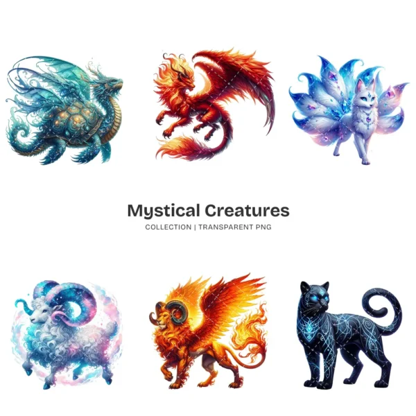 Mystical Creatures PNG Clipart Collection - 60 PNG, Mythical Creatures Graphics, Magical Illustration, Commercial use, Digital download