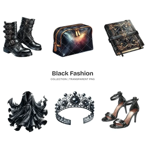 Black Fashion PNG Clipart Collection - 100 PNG, Black Lovers Graphics, Wedding Elements Printable, Commercial use, Digital download