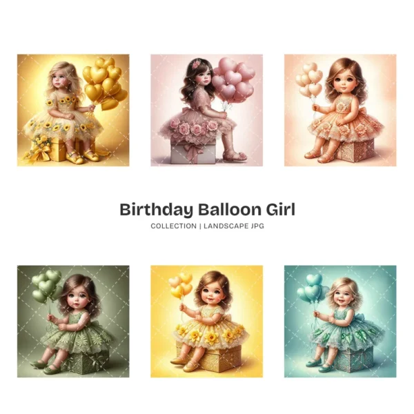 Birthday Balloon Girl PNG Clipart Collection - 62 PNG, Heart Balloons Graphics, Birthday Girl Printable, Commercial use, Digital download