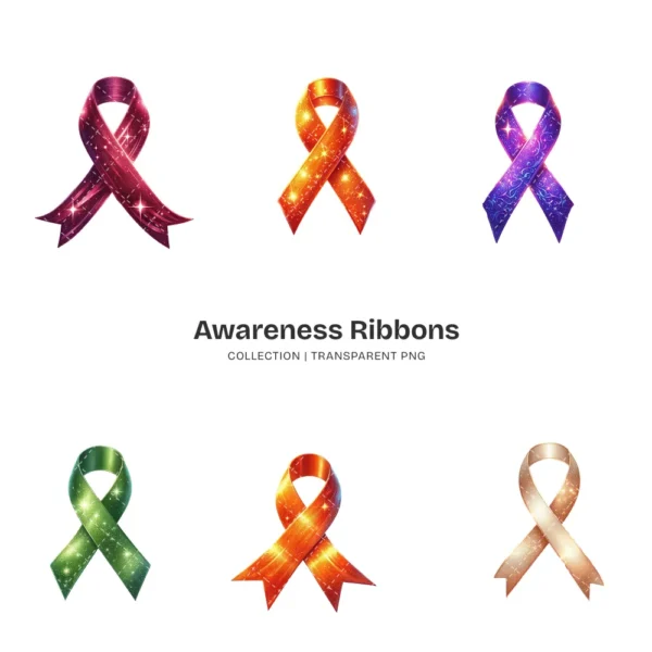 Awareness Ribbons PNG Clipart Collection - 60 PNG, Mental Health Graphics, Support Symbols Printable, Commercial use, Digital download