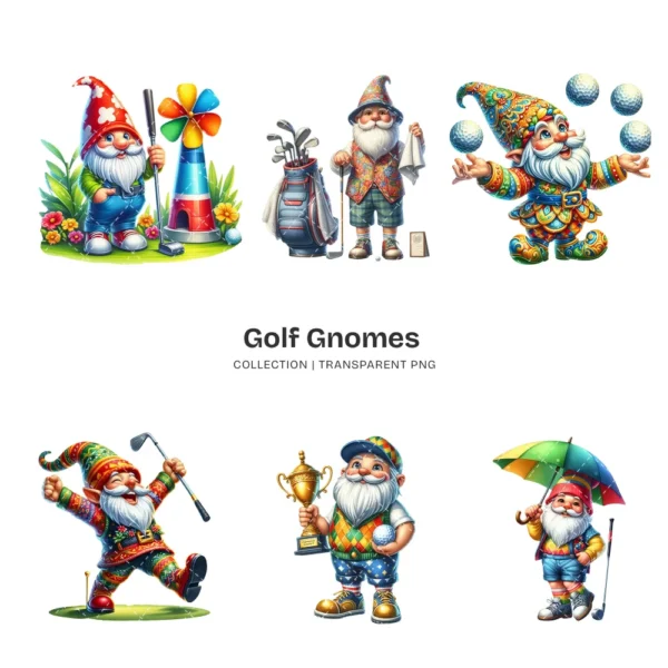 Golf Gnomes PNG Clipart Collection - 61 PNG, Golfing Graphics, Sport Gnome, Athletic Printable, Commercial use, Digital download