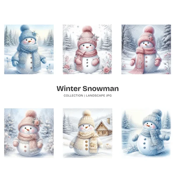Winter Snowman JPG Clipart Collection - 55 JPG, Christmas Snowman Graphics, Snowy Scene Printable, Commercial use, Digital download
