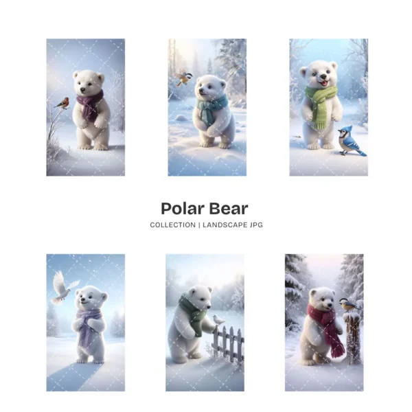 Polar Bear JPG Clipart Collection - 60 JPG, snowy animal Graphics, Christmas Bear, Arctic Winter Printable, Commercial use, Digital download