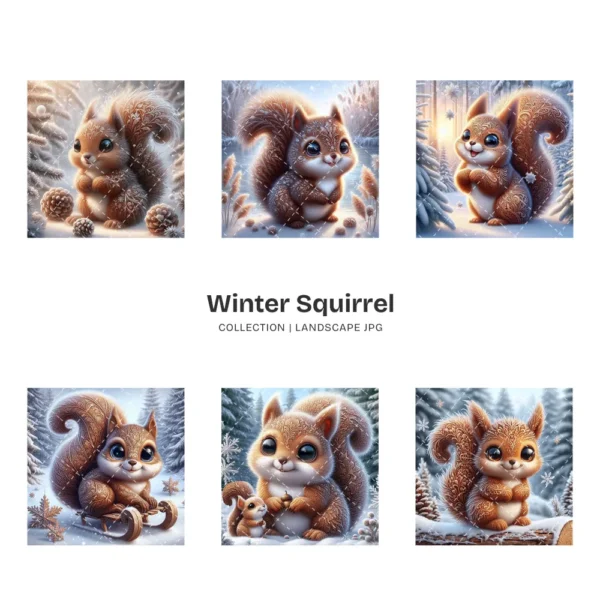 Winter Squirrel JPG Clipart Collection - 60 JPG, Snow Animal Graphics, Winter Woodland Printables, Commercial use, Digital download