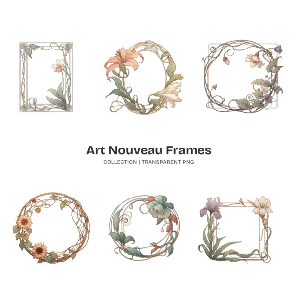 Art Nouveau Frames PNG Clipart Collection - 67 PNG, Chinoiserie Graphics, Baroque, Autumn Frames Printables, Commercial use,Digital download