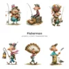 Fisherman Whimsical Clipart - 60 PNG, Grandpa Graphics, Rustic Lake Life Illustration, Humor Clipart, Commercial use, Digital download