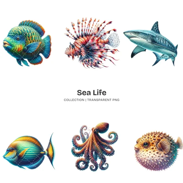 Sea Life PNG Clipart Collection - 60 PNG, Marine Animal Graphics, Underwater, Ocean Stuff Printables, Commercial use, Digital download