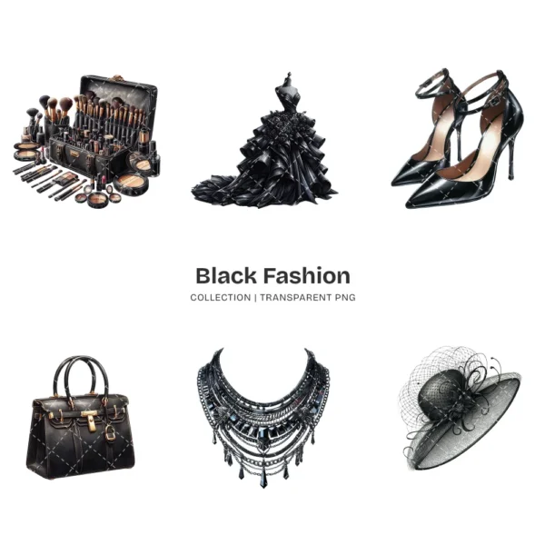 Black Fashion PNG Clipart Collection - 100 PNG, Black Lovers Graphics, Wedding Elements Printable, Commercial use, Digital download