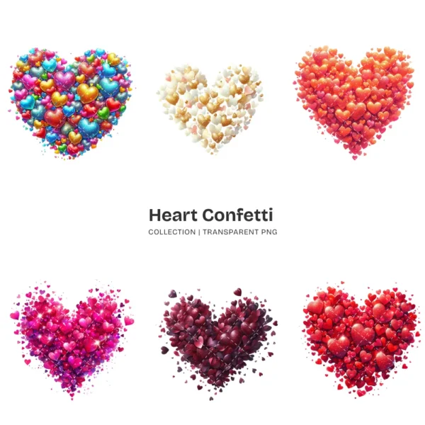 Heart Confetti PNG Clipart Collection - 60 PNG, Birthday Party Graphics, Valentine’s Day Printable, Commercial use, Digital download