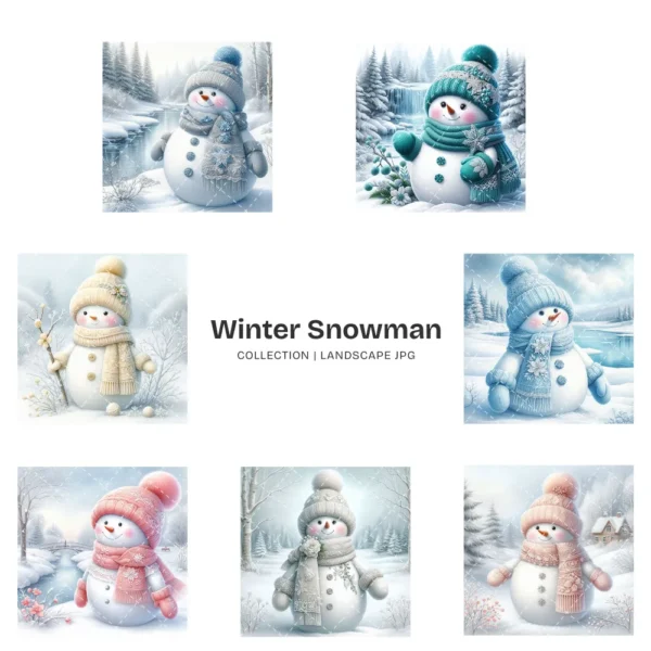 Winter Snowman JPG Clipart Collection - 55 JPG, Christmas Snowman Graphics, Snowy Scene Printable, Commercial use, Digital download