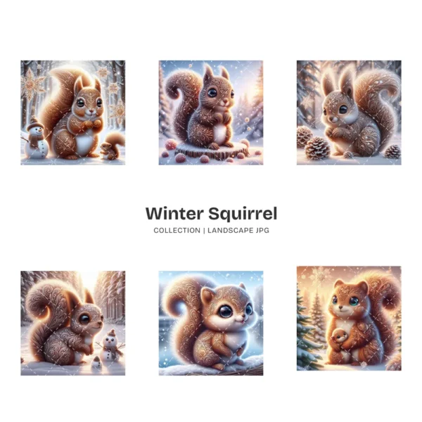 Winter Squirrel JPG Clipart Collection - 60 JPG, Snow Animal Graphics, Winter Woodland Printables, Commercial use, Digital download