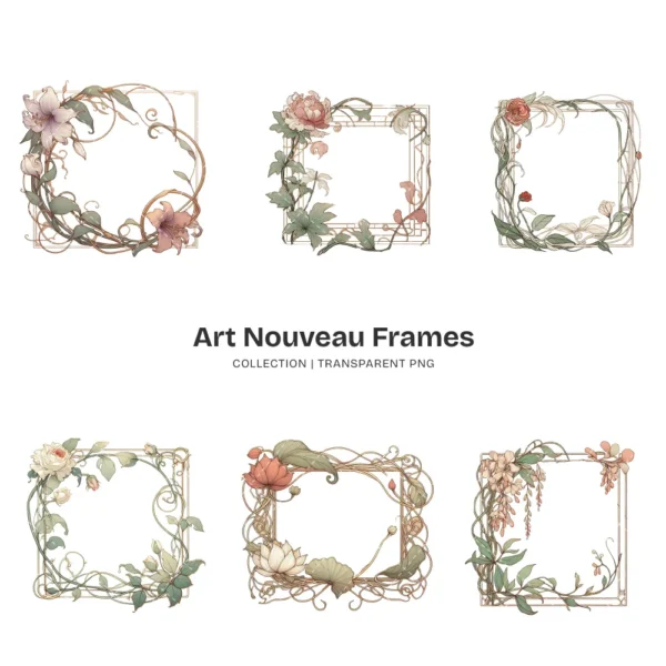Art Nouveau Frames PNG Clipart Collection - 67 PNG, Chinoiserie Graphics, Baroque, Autumn Frames Printables, Commercial use,Digital download