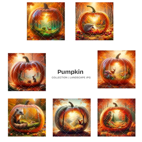 Pumpkin JPG Clipart Collection - 63 JPG, Fall Woodland Graphics, Wildlife, Rustic Forest Printables, Commercial use, Digital download