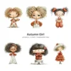 Quirky Autumn Girl Watercolor Clipart - 72 PNG, Fall Cozy Girl Graphics, Pumpkin Spice Coffee Illustration, Commercial use, Digital download