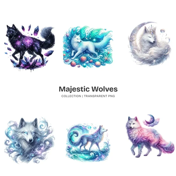 Majestic Wolves PNG Clipart Collection - 60 PNG, Wildlife Animal Graphics, Enchanted, Woodland Printables, Commercial use, Digital download