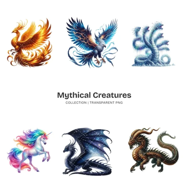 Mythical Creatures PNG Clipart Collection - 60 PNG, Enchanting creatures Graphics, Mythical Illustration, Commercial use, Digital download
