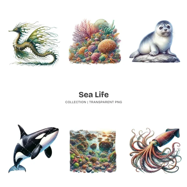 Sea Life PNG Clipart Collection - 60 PNG, Marine Animal Graphics, Underwater, Ocean Stuff Printables, Commercial use, Digital download