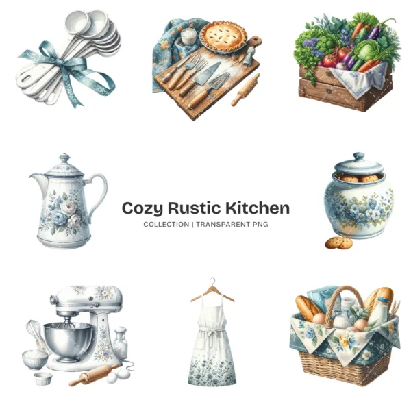 Cozy Rustic Kitchen PNG Clipart Collection - 62 PNG, Woman Baking Graphics, Dining, Groceries, Cooking Art, Commercial use, Digital download