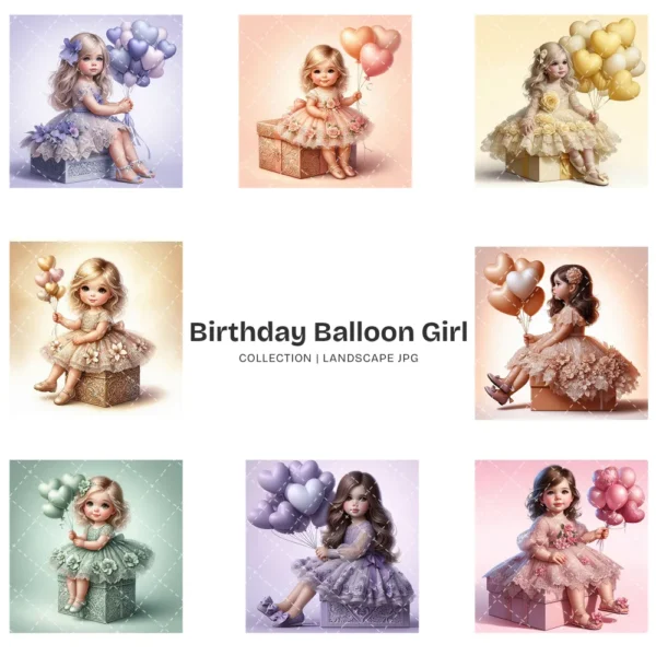 Birthday Balloon Girl PNG Clipart Collection - 62 PNG, Heart Balloons Graphics, Birthday Girl Printable, Commercial use, Digital download