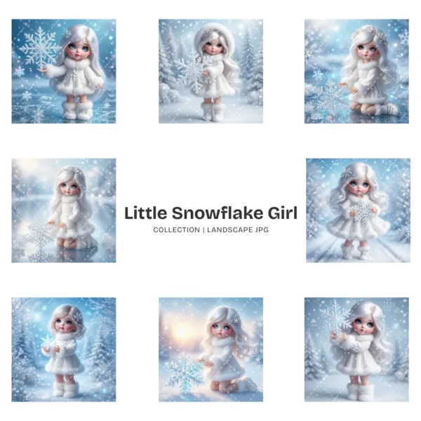 Little Snowflake Girl PNG Clipart Collection - 62 PNG, Snowy Princess Graphics, Winter Fantasy Printable, Commercial use, Digital download
