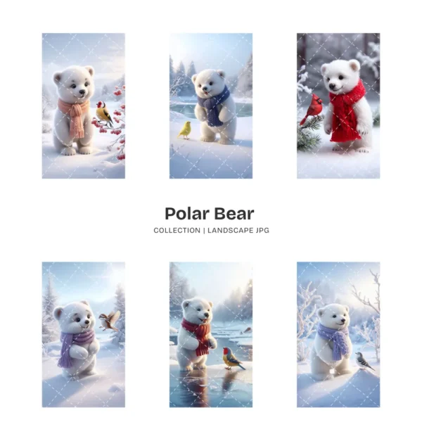 Polar Bear JPG Clipart Collection - 60 JPG, snowy animal Graphics, Christmas Bear, Arctic Winter Printable, Commercial use, Digital download