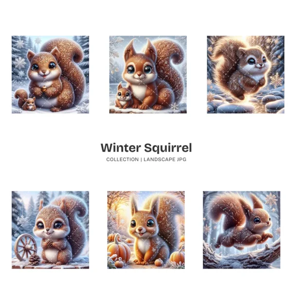 Winter Squirrel JPG Clipart Collection - 60 JPG, Snow Animal Graphics, Winter Woodland Printables, Commercial use, Digital download
