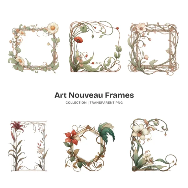 Art Nouveau Frames PNG Clipart Collection - 67 PNG, Chinoiserie Graphics, Baroque, Autumn Frames Printables, Commercial use,Digital download