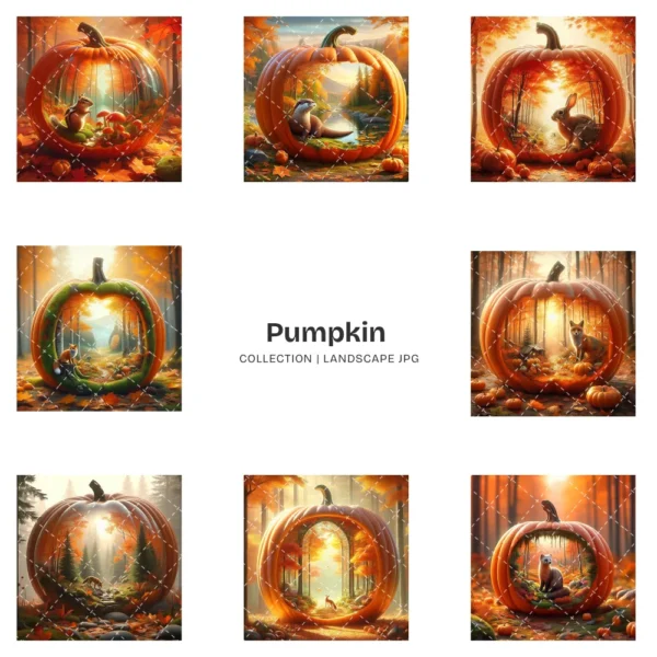 Pumpkin JPG Clipart Collection - 63 JPG, Fall Woodland Graphics, Wildlife, Rustic Forest Printables, Commercial use, Digital download