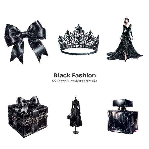 Black Fashion PNG Clipart Collection - 100 PNG, Black Lovers Graphics, Wedding Elements Printable, Commercial use, Digital download