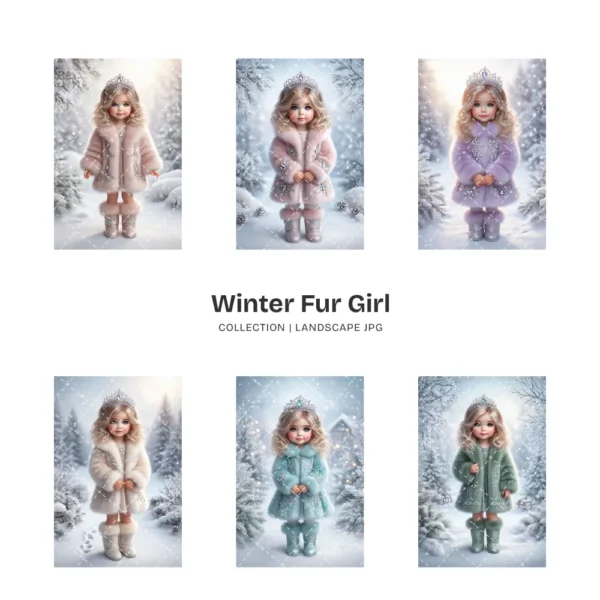 Winter Fur Girl JPG Clipart Collection - 66 JPG, snow princess Graphics, Frosty Scenes, Winter Printable, Commercial use, Digital download