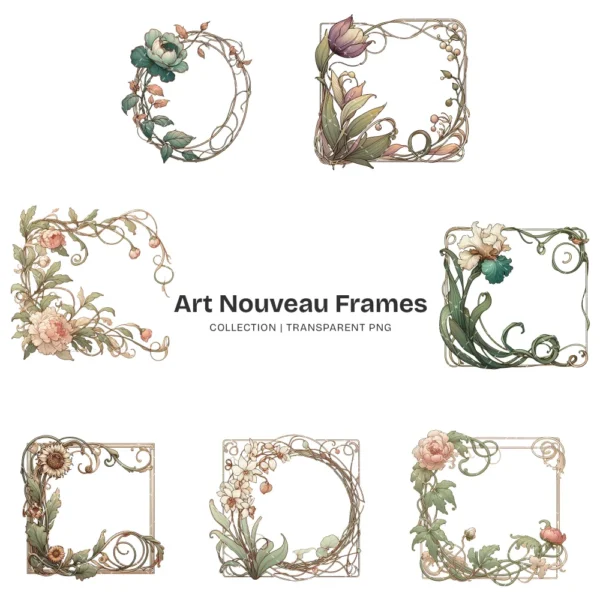 Art Nouveau Frames PNG Clipart Collection - 67 PNG, Chinoiserie Graphics, Baroque, Autumn Frames Printables, Commercial use,Digital download