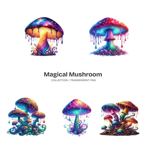 Magical Mushroom PNG Clipart Collection - 65 PNG, Mystical Fungi Graphics, Whimsical Forest Printables, Commercial use, Digital Download